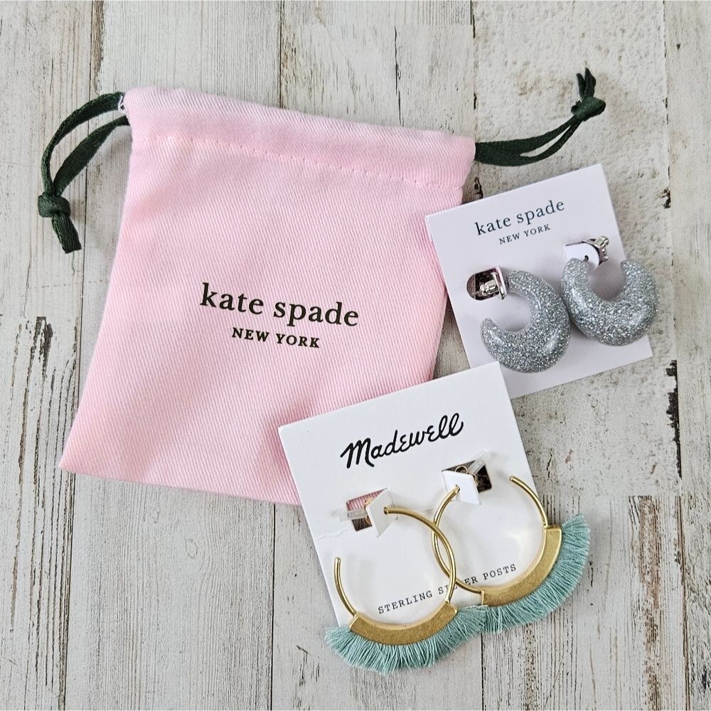 BUNDLE of Kate Spade Silver Glitter Chunky and Madewell Teal Tassel Earrings NWT